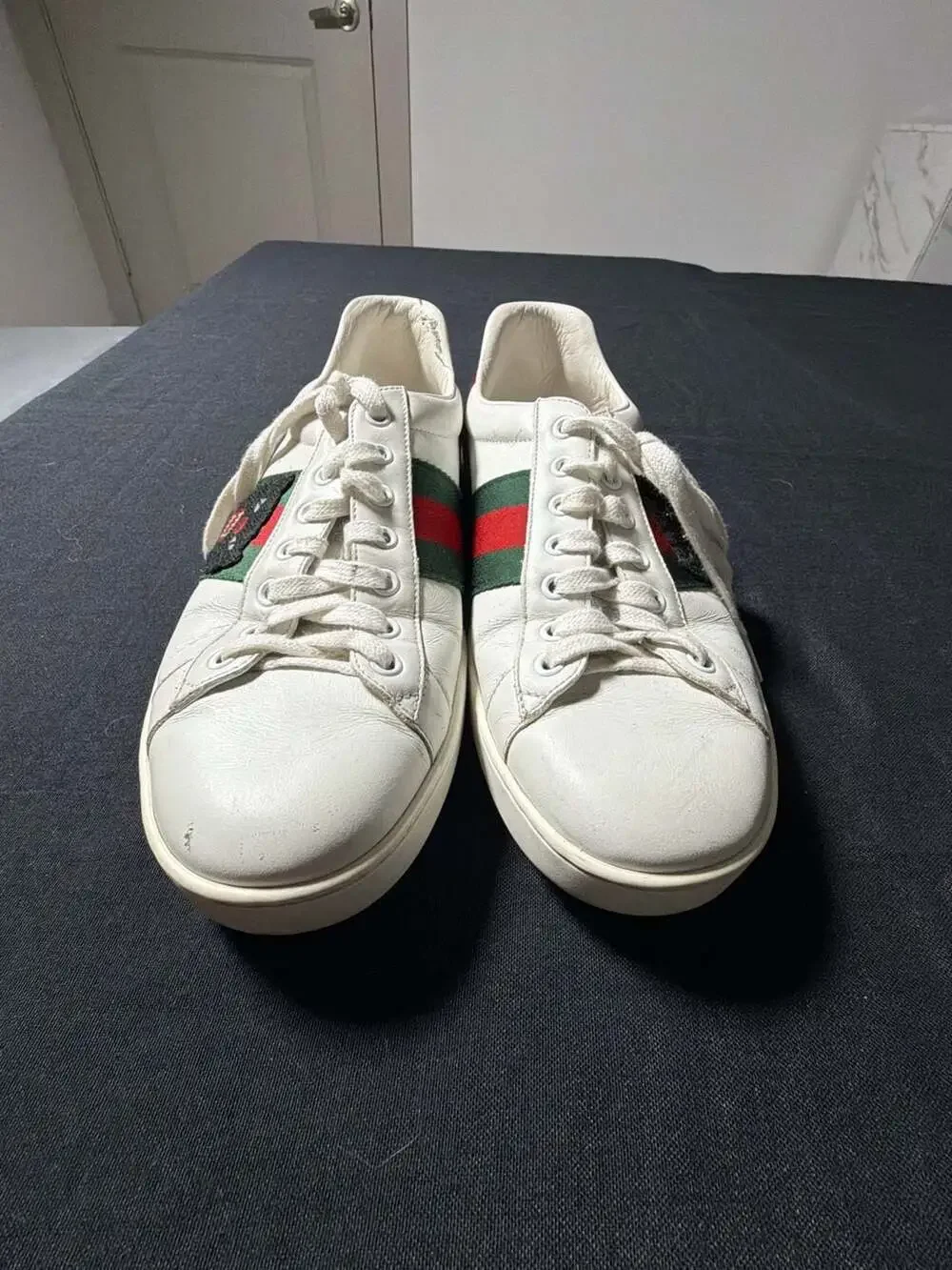 Gucci Ace Leather Low-Top Sneakers with Panther Embroidery
